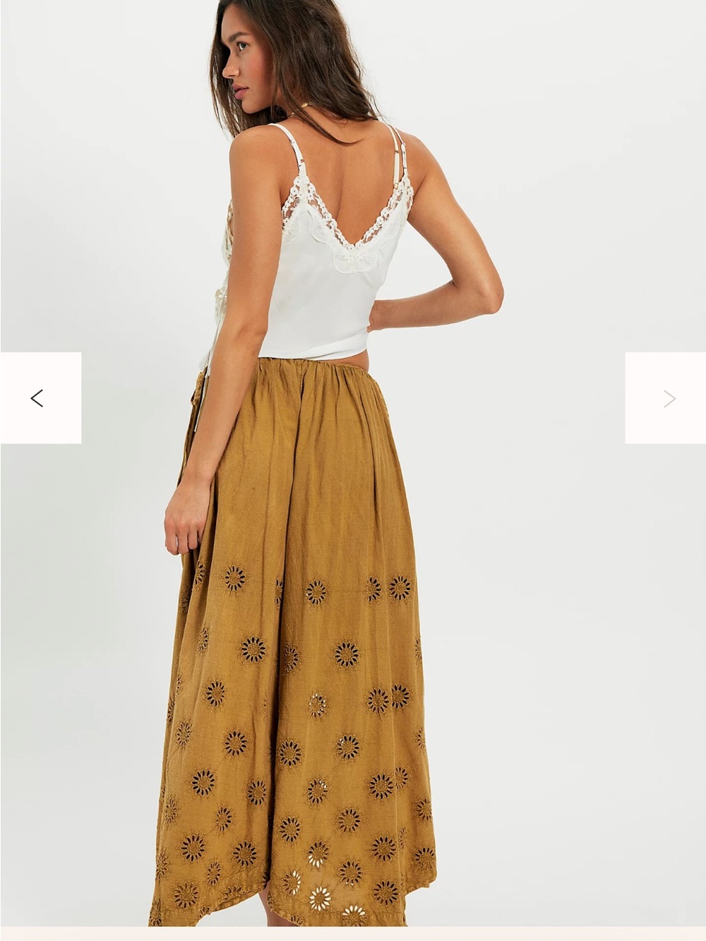 Free People Sweet Serenade Pull-On Wide-Leg Pants 2 Aged Gold NWT Floral Cutwork - Picture 6 of 11